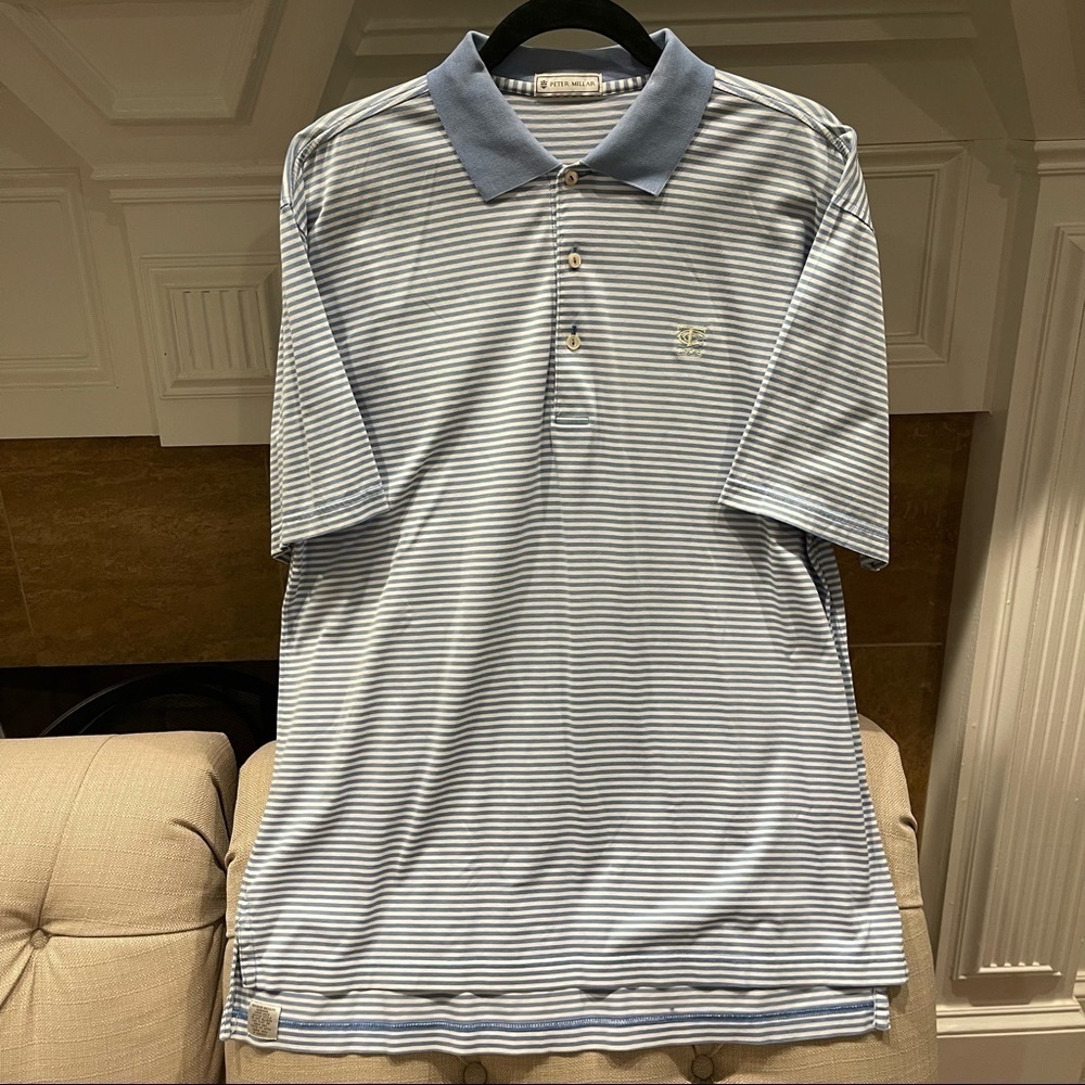 Ak: Men’s Peter Millar Striped Blue Cream Polo Shirt Sz XL